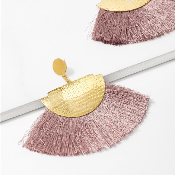 Twice Chic Boutique| Piper Blush Pink & Golden Fringe Earrings - Picture 3 of 10